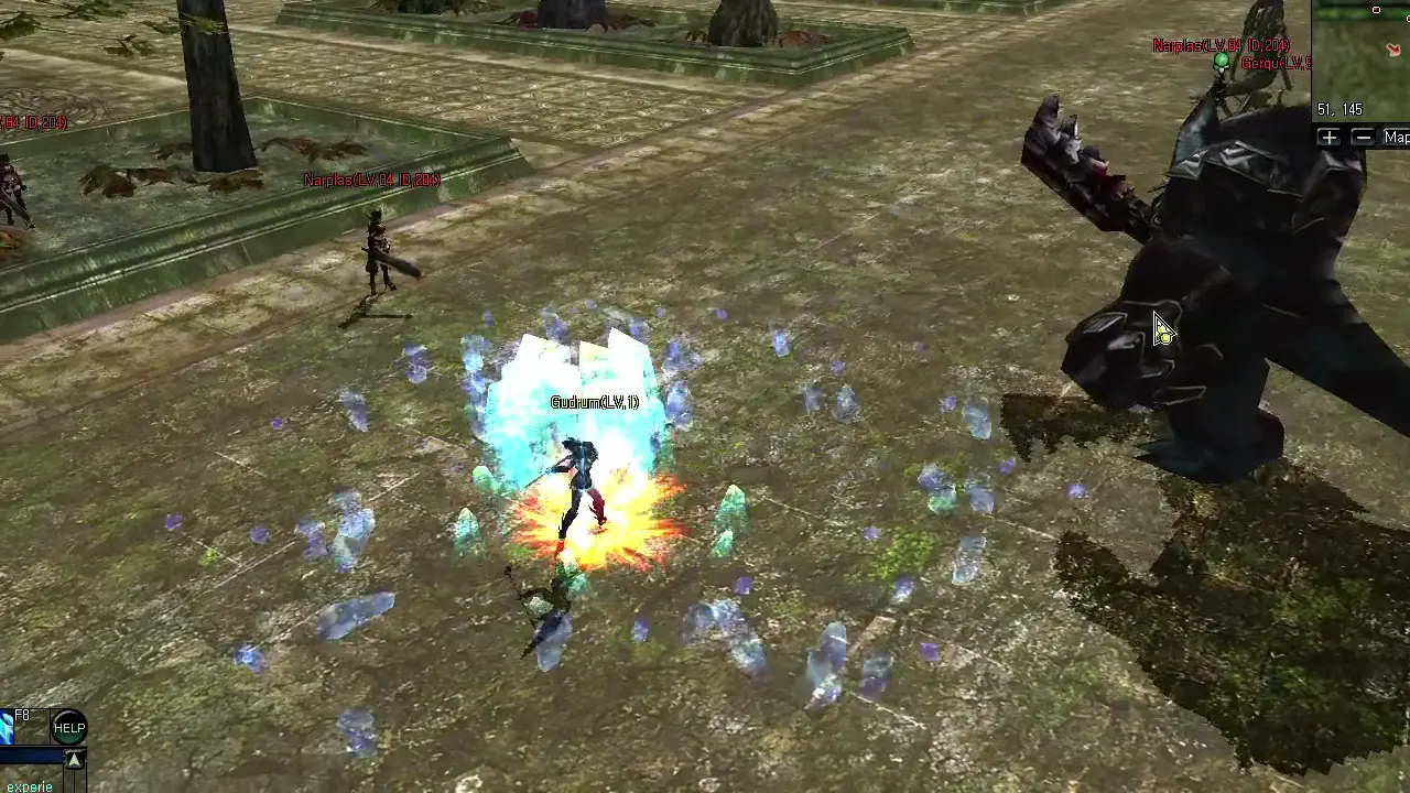 A GTH character facing a towering boss